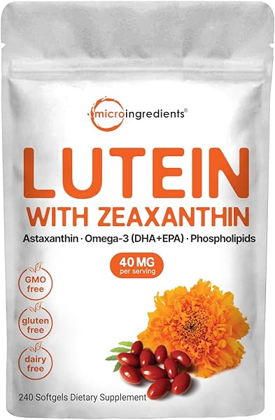 Micro Ingredients Lutein & Zeaxanthin 40mg Softgels, 240 Count, with Astaxanthin, Omega-3s, & Phospholipids | Eye + Vision Health Vitamins | Third Party Tested, Non-GMO, Gluten Free in Pakistan in Pakistan