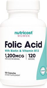 Nutricost Folic Acid for Women (Vitamin B9) 1200 mcg, 120 Capsules, with B12 and Biotin, Veggie Caps, Non-GMO & Gluten Free in Pakistan