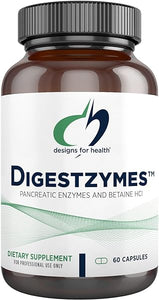 Designs for Health Digestzymes - Digestive Enzymes + Betaine Hydrochloride for Gas & Bloating Relief - Pepsin, Ox Bile, Lactase Enzyme & Lipase Enzymes for Digestion (60 Capsules) in Pakistan