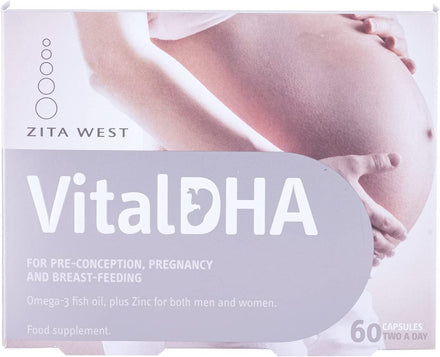 Zita West Vital DHA with Omega 3 | Prenatal Vitamin with DHA and EPA, Plus Zinc for Fertility, Pregnancy, and Breastfeeding | 60 Capsules (1 Month Supply)