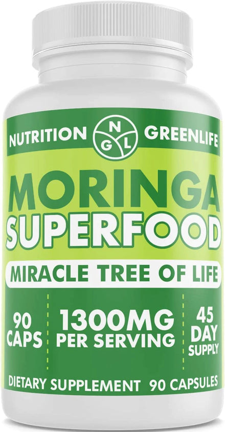 Moringa Capsules 1300mg by Nutrition Greenlife | Pure Raw Moringa Oleifera Superfood Dietary Supplement | 90 Capsules