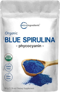 Organic Blue Spirulina Powder (Phycocyanin Extract), 50 Servings - No Fishy Smell, 100% Vegan Protein from Blue-Green Algae, Natural Luminous Food Coloring for Smoothies, Baking, Drinks & Cooking in Pakistan