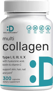 Multi Collagen Pills with Hyaluronic Acid, Vitamin C & Biotin 5000mcg, 300 Capsules - Type I, II, III, V, X Collagen Supplements for Women or Men - Hair, Skin, Nail, & Joint Health - Unflavored, Keto in Pakistan