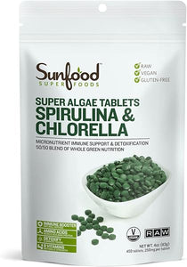Sunfood Premium Spirulina Chlorella Tablets | 456 Tablets, 4oz Bag | 50/50 Blend | Broken Cell Wall, Rich in Natural Vegan Protein & Chlorophyll in Pakistan