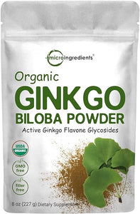 Micro Ingredients Raw Organic Ginkgo Biloba Powder, 8 Ounce (18 Months Supply), Filler Free, Supports Brain Function and Mental Alertness, No GMOs and Vegan Friendly in Pakistan