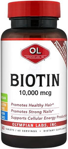 Olympian Labs Max Strength Biotin Vitamin B7 Supplement, 10,000mcg Tablets, Improve Hair, Skin & Nail Growth, 60 Vegan Tablets in Pakistan