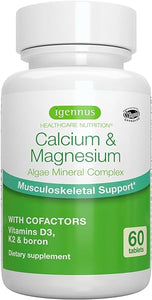 High Absorption Algae Calcium & Magnesium Supplement, Plant Based, K2 & D3, Non-GMO Red Algae Mineral Complex for Bone & Teeth Support, with Boron, Vegan, 60 Tablets, by Igennus in Pakistan