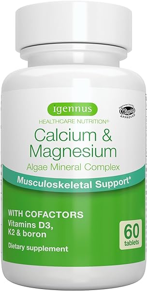 High Absorption Algae Calcium & Magnesium Supplement, Plant Based, K2 & D3, Non-GMO Red Algae Mineral Complex for Bone & Teeth Support, with Boron, Vegan, 60 Tablets, by Igennus in Pakistan in Pakistan