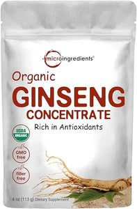 Micro Ingredients Maximum Strength Organic Korean Ginseng Root 200:1 Powder, 4 Ounce, Red Panax Ginseng Powder, Active Ginsenosides, Vegan Friendly in Pakistan