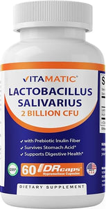 Vitamatic Lactobacillus Salivarius 2 Billion per DR Capsule - 60 Count - Digestive Support - Made with Prebiotic Inulin Fiber in Pakistan