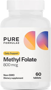 Pure Formulas Methylfolate 800 mcg, Active B-9 Folate for Cardiovascular & Nerve Health, 5-mthf, Methyl Folate Supplement, Methylated Vitamins, Methylfolate Supplement for Women & Men 60 Tablets in Pakistan