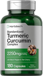 Turmeric Supplement with Black Pepper 2250mg | 180 Capsules | with Bioperine & Tart Cherry | Non-GMO, Gluten Free Supplement | by Horbaach in Pakistan