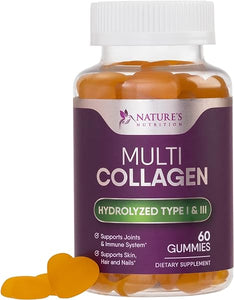 Collagen Gummies with Biotin - Hydrolyzed Collagen Peptides Supplement Types I and III - Support for Hair, Skin, Nails, and Joints - Gluten Free and Non-Gmo - Orange Gummy Vitamins - 60 Capsules in Pakistan