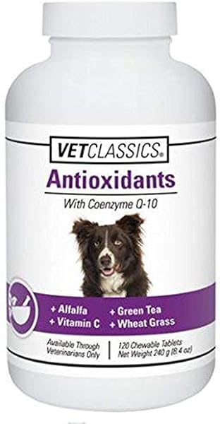 Vet Classics Antioxidants with Coenzyme Q-10 for Dogs, with Alfalfa, Green Tea, Vitamin C, & Wheat Grass, 120 Chewable Tablets in Pakistan