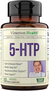 5HTP Serotonin Supplements for Women & Men. Sleep Aid & Occasional Stress Support - 5 HTP Plus Supplement 200 mg with Calcium for Sleep, Calm Mood, & Neurotransmitter Support. 60 Capsules made in USA in Pakistan