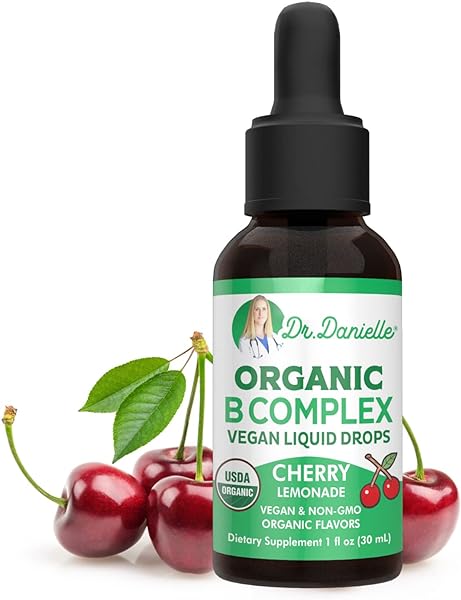 Organic Vitamin B Complex Liquid Drops | B Vitamins Complex Supplement with B3, B6, B7, B9 & Methyl B12 Drops for Adults & Kids | Vegan Cherry Flavor 1oz | 60 Servings / 2 Month Supply in Pakistan in Pakistan