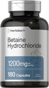 Betaine HCl 1200mg | 180 Capsules | Betaine Hydrochloride Supplement | Non-GMO, Gluten Free | by Horbaach in Pakistan
