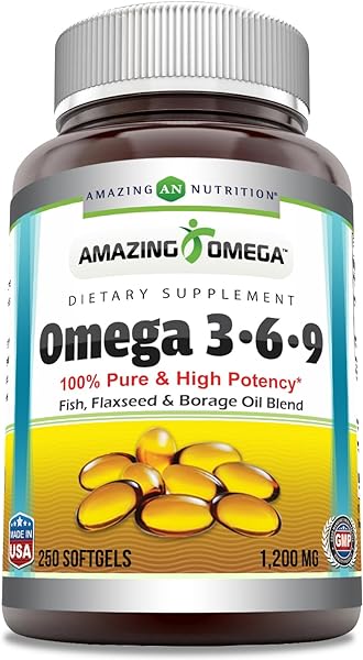 Amazing Omega 3.6.9 1200 mg 250 Softgels Supplement | Unique Formula of Flaxseed Oil 400 mg, Fish Oil 400 mg and Borage Oil 400 mg | Rich in Omega 3,6,9 Fatty Acids | Unflavored in Pakistan