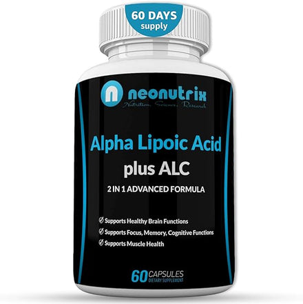 Alpha Lipoic Acid Plus Acetyl L-Carnitine Antioxidant Supplement ALA ALC for Healthy Brain Function & Muscle Strength, Focus, Memory & Cognitive Function for Women & Men - 60 Capsules by Neonutrix in Pakistan