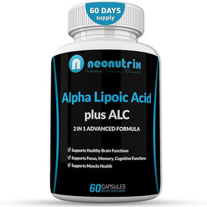 Alpha Lipoic Acid Plus Acetyl L-Carnitine Antioxidant Supplement ALA ALC for Healthy Brain Function & Muscle Strength, Focus, Memory & Cognitive Function for Women & Men - 60 Capsules by Neonutrix in Pakistan