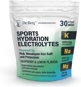 Dr. Berg Sports Hydration Electrolytes Powder w/More Salt (Pink Himalayan) - 30 Keto Electrolytes Powder Packets w/a Delicious Salty Raspberry & Lemon Natural Flavor - Includes 1,000mg of Potassium in Pakistan