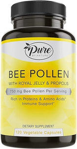 Pure By Nature Bee Pollen Supplement with Propolis & Royal Jelly for Immune Support, Antioxidant Properties, 120 Non-GMO Vegetarian Capsules in Pakistan