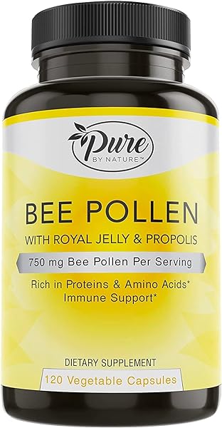 Pure By Nature Bee Pollen Supplement with Propolis & Royal Jelly for Immune Support, Antioxidant Properties, 120 Non-GMO Vegetarian Capsules in Pakistan in Pakistan