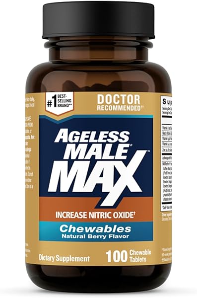 Ageless Male Max Chewable Nitric Oxide Booster Supplement for Men – High Potency Ashwagandha Extract to Boost Workouts, Muscle & Performance, Reduce Stress, Support Sleep (100 Chews, 1-Bottle) in Pakistan