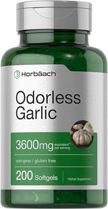 Odorless Garlic Softgels | 200 Count | Ultra Potent Garlic Extract | Non-GMO & Gluten Free Pills | by Horbaach in Pakistan