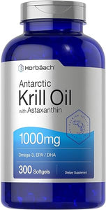 Antarctic Krill Oil 1000mg | 300 Softgel Capsules | Omega 3, EPA, DHA Supplement | with Astaxanthin | Value Size | Non-GMO, Gluten Free | by Horbaach in Pakistan