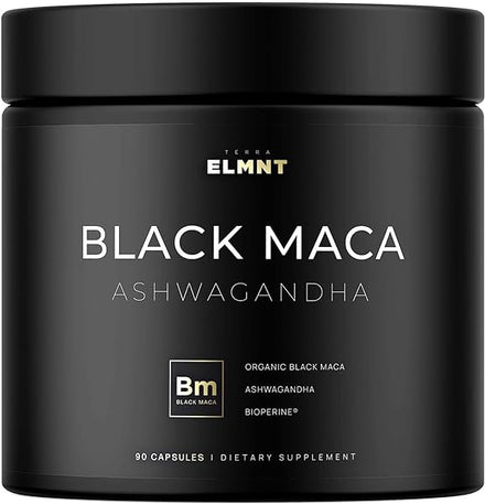 ELMNT 40,000mg 40x Strength Organic Black Maca Root with Ashwagandha - Highest Potency Black Maca Root Capsules for Men - 100% Pure Maca Peruana Powder Organic, Gelatinized, Non-GMO - 60 Pills in Pakistan