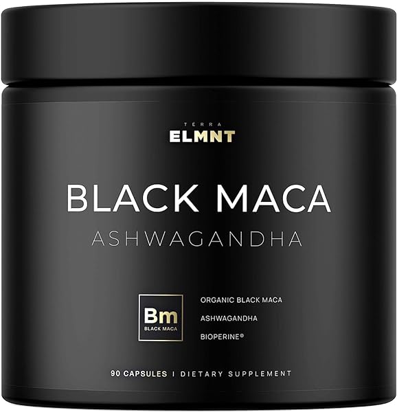 ELMNT 40,000mg 40x Strength Organic Black Maca Root with Ashwagandha - Highest Potency Black Maca Root Capsules for Men - 100% Pure Maca Peruana Powder Organic, Gelatinized, Non-GMO - 60 Pills in Pakistan in Pakistan