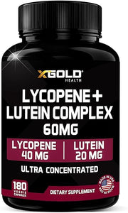 Lycopene + Lutein Supplement 60mg | Lycopene 40mg from Tomato & Lutein 20mg from Marigold Extract - 2-in-1 Ultra-Concentrated Health Supplements | Non-GMO & Gluten Free - 180 Veggie Caps Made in USA in Pakistan
