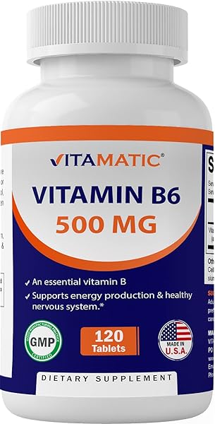 Vitamatic Vitamin B6 (Pyridoxine HCI), 500 mg 120 Vegetarian Tablets - Promotes Energy Production, boosts Metabolism and Immune Health Support in Pakistan in Pakistan