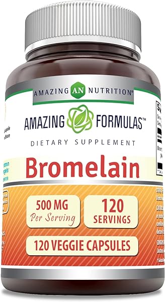Amazing Formulas Bromelain 500mg 2400 GDU, 120 Veggie Capsules | Non-GMO | Gluten Free | Made in USA | Ideal for Vegetarians (1 Pack) in Pakistan