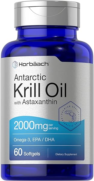Antarctic Krill Oil 2000mg | 60 Softgel Capsules | Omega-3, EPA, DHA Supplement | with Astaxanthin | Non-GMO, Gluten Free | by Horbaach in Pakistan