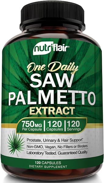 NutriFlair Saw Palmetto Extract 750mg, 120 Capsules - Natural Prostate Supplement & Berry Health Support - Helps Block DHT to Prevent Hair Loss and Helps Reduce Frequent Urination, for Women and Men in Pakistan in Pakistan