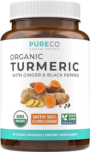 USDA Organic Turmeric Curcumin with Black Pepper and Ginger (2 Month Supply) Joint Support Supplement with Tumeric and Ginger Root Powder - Organic Turmeric Supplement - 60 Vegan Capsules (No Pills) in Pakistan