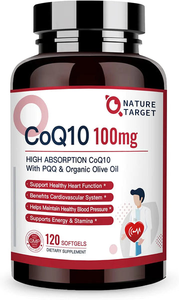 NATURE TARGET CoQ10-100mg-Softgels + PQQ with Organic-Olive-Oil - High Absorption-Coenzyme-Q10 - Antioxidant-for-Heart-Health and Immune Support, Energy Production, 120 Servings… in Pakistan