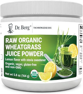 Dr. Berg USDA Certified Organic Green Powder Superfood (60 Servings) - Made with Raw Wheatgrass Powder, Chlorophyll, Trace Minerals & Natural Enzymes - Non-GMO Green Superfood Powder - Lemon Flavor in Pakistan