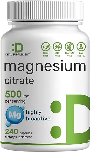 Magnesium Citrate 500mg, 240 Capsules | Easily Absorbed, Purified Trace Mineral – Muscle, Heart, & Digestive Support – One a Day, Non-GMO in Pakistan