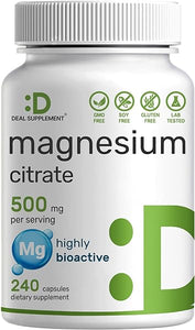Magnesium Citrate 500mg, 240 Capsules | Easily Absorbed, Purified Trace Mineral – Muscle, Heart, & Digestive Support – One a Day, Non-GMO in Pakistan