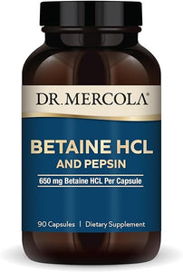 Dr. Mercola Betaine HCL and Pepsin, 30 Servings (90 Capsules), Dietary Supplement, 650mg Betaine HCL Per Capsule, Supports Healthy Digestion, Non-GMO in Pakistan