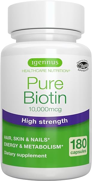 Pure Biotin 10,000mcg, Extra Strength Biotin, 180 Small Easy to Swallow Capsules, Vitamin B7, Clean Label, Lab Verified, & Vegan & Hypoallergenic, No After Taste or Smell, by Igennus in Pakistan in Pakistan