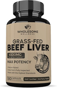 Grass Fed Desiccated Beef Liver Capsules (180 Pills, 750mg Each) - Natural Iron, Vitamin A, B12 for Energy - Humanely Pasture Raised Undefatted in New Zealand Without Hormones or Chemicals in Pakistan