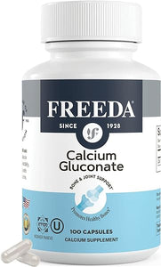 Freeda Calcium Gluconate - Kosher Vegan Calcium Supplement for Women & Men - Easy to Digest - Bone Health Supplement & Joint Support - Pure Calcium Supplement Without Vitamin D (100 Capsules) in Pakistan