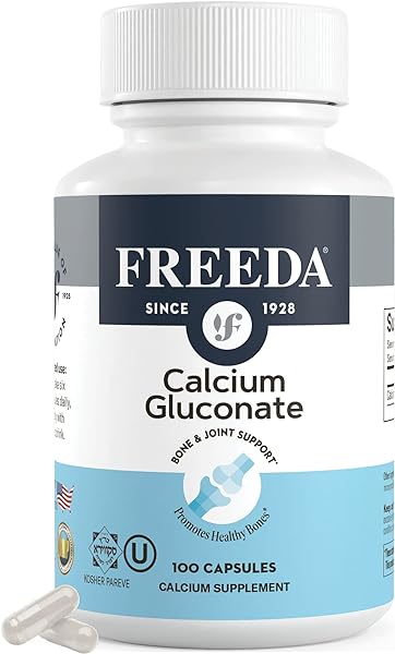 Freeda Calcium Gluconate - Kosher Vegan Calcium Supplement for Women & Men - Easy to Digest - Bone Health Supplement & Joint Support - Pure Calcium Supplement Without Vitamin D (100 Capsules) in Pakistan in Pakistan