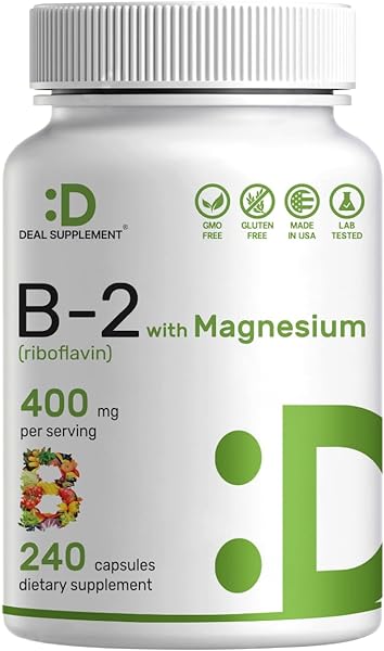 DEAL SUPPLEMENT Vitamin B2 400mg (Riboflavin) | with Magnesium Glycinate 400mg, 240 Capsules – 2 in 1 Support Healthy Nervous System, Mood, Blood & Energy Production, Non-GMO in Pakistan in Pakistan