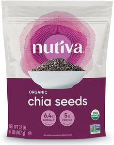 Nutiva USDA Organic Premium Nutrient-Dense Raw Black Chia Seeds with 3g Protein & 5g Fiber for Salads, Yogurt & Smoothies, Non-GMO, Vegan, Gluten-Free, Keto & Paleo, 32 Ounce (Pack of 1) in Pakistan