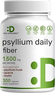 Psyllium Husk 1500mg Per Serving, 300 Capsules – 3 in 1 Fiber with Inulin & Acacia Complex – Natural Soluble Fiber Supplement, Supports Digestive Health – Plant Based, Non-GMO in Pakistan